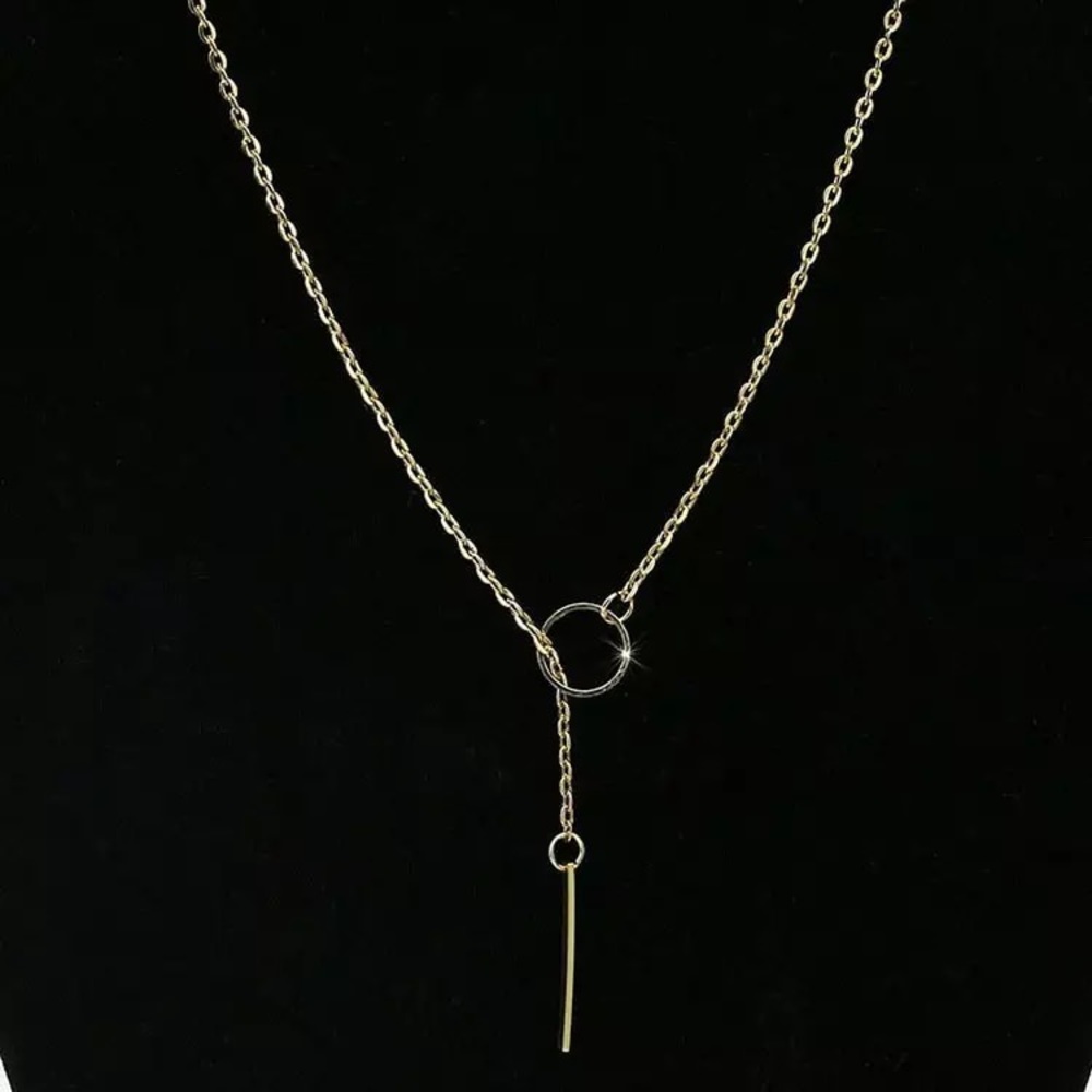 Dainty Gold Toned Circle Drop Lariat Necklace - Picture 2 of 8